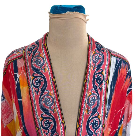 Tolani Collection Kimono Wrap Open Front Festival Boho Hippie Watercolor Asian S - Picture 5 of 13